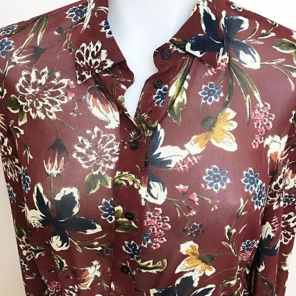 🌸FLORAL Chiffon Dress w/ Front Buttons - Picture 7 of 9